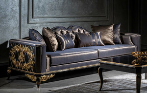 Casa Padrino Luxus Barock Sofa Blau / Schwarz / Gold - Prunkvolles Wohnzimmer Sofa mit dekorativen Kissen - Barock Mbel - Edel & Prunkvoll