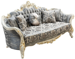 Casa Padrino Luxus Barock Sofa Grau / Antik Wei / Gold - Barockstil Wohnzimmer Sofa mit elegantem Muster - Luxus Wohnzimmer Mbel im Barockstil - Barock Mbel - Barock Einrichtung