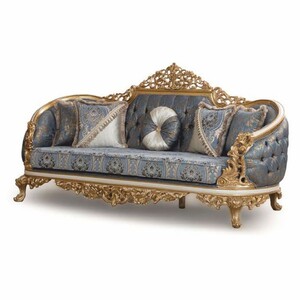 Casa Padrino Luxus Barock Sofa Blau / Wei� / Gold 240 cm - Barock Wohnzimmer M�bel