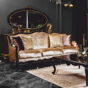 Casa Padrino Luxus Barock Sofa Gold / Dunkelbraun 225 cm - Barock Mbel