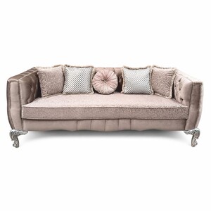 Casa Padrino Luxus Barock Wohnzimmer Sofa Rosa / Silber 235 cm - Prunkvolles Barockstil Sofa mit Kissen - Barock Wohnzimmer M�bel