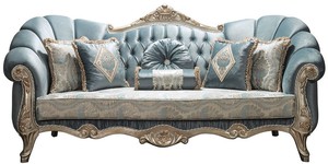 Casa Padrino Luxus Barock Sofa Trkis / Antik Silber 220 x 90 x H. 110 cm - Edles Wohnzimmer Sofa mit Glitzersteinen und dekorativen Kissen - Barock Mbel
