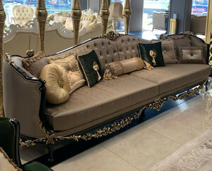 Casa Padrino Luxus Barock Sofa Silber / Schwarz / Gold - Prunkvolles Wohnzimmer im Barockstil - Barock Wohnzimmer M�bel - Edel & Prunkvoll