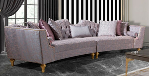 Casa Padrino Luxus Barock Sofa Rosa / Silber / Gold - Gebogenes Wohnzimmer Sofa - Hotel Sofa - Luxus Barock Wohnzimmer & Hotel Mbel - Edel & Prunkvoll