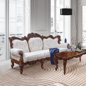 Casa Padrino Luxus Barock Wohnzimmer Sofa Wei / Dunkelbraun 240 cm - Barock Mbel