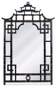 Casa Padrino Luxus Spiegel Schwarz / Gold 110 x 5 x H. 170 cm - Prunkvoller asiatischer Mahagoni Wandspiegel - Luxus Mbel im asiatischen Stil - Luxus Kollektion