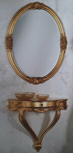 Casa Padrino Luxus Barock M�bel Set Gold - 1 Barock Wandkonsole mit Schublade & 1 Ovaler Barock Wandspiegel - Barock Hotel & Schlo� M�bel - Luxus Qualit�t - Made in Italy