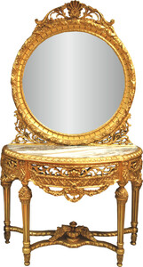 Casa Padrino Luxus Barock Spiegelkonsole mit Marmorplatte Gold 124 x H 220 cm - Hotel Mbel - Spiegel Konsole