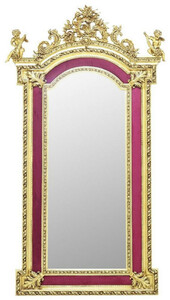 Casa Padrino Barock Standspiegel mit dekorativen Engelsfiguren Bordeauxrot / Gold - Handgefertigter Massivholz Spiegel im Barockstil - Barock M�bel - Edel & Prunkvoll