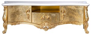Casa Padrino Luxus Barock TV Schrank Wei� / Gold 176 x 48 x H. 61 cm - Prunkvoller Fernsehschrank mit 2 T�ren und Schublade - Barock Wohnzimmer M�bel