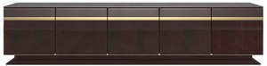 Casa Padrino Designer TV Schrank Dunkelbraun Hochglanz / Gold 240 x 45 x H. 55 cm - Edler Fernsehschrank mit 5 Tren - Luxus Wohnzimmer Mbel