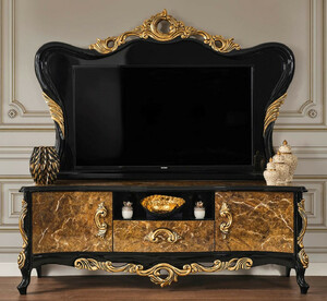 Casa Padrino Luxus Barock TV Schrank Braun / Schwarz / Gold 180 x 50 x H. 190 cm - Prunkvolles Massivholz Sideboard - Barock Wohnzimmer M�bel