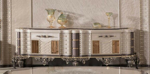 Casa Padrino Luxus Barock TV Schrank Grau / Braun / Gold - Handgefertigtes Massivholz Sideboard - Barock Wohnzimmer M�bel - Edel & Prunkvoll