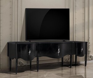 Casa Padrino Luxus Barock TV Schrank Schwarz / Silber 230 cm - Barock Wohnzimmer Mbel