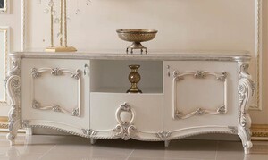 Casa Padrino Luxus Barock TV Schrank Wei� / Creme / Silber 190 cm