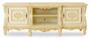 Casa Padrino Luxus Barock TV Schrank Creme / Beige - Handgefertigtes Massivholz Sideboard mit 2 T�ren - Luxus Wohnzimmer M�bel im Barockstil - Barock M�bel - Edel & Prunkvoll