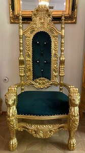 Casa Padrino Luxus Barock Thron Sessel Dunkelblau / Gold - Handgefertigter Massivholz Knigssessel mit Glitzersteinen - Barock Mbel - Edel & Prunkvoll