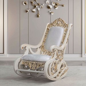 Casa Padrino Luxus Barock Schaukelsessel Wei� / Creme / Gold - Barock M�bel
