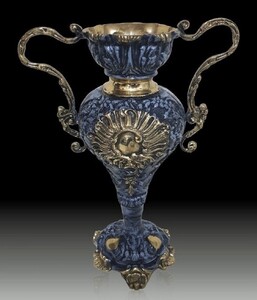 Casa Padrino Luxus Barock Vase Blau / Gold 30 x H. 38 cm - Handgefertigte Barockstil Blumenvase