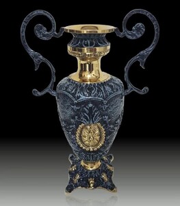 Casa Padrino Luxus Barock Vase Blau / Gold 23 x H. 34 cm - Handgefertigte Barockstil Blumenvase