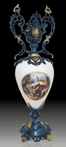 Casa Padrino Luxus Barock Vase Blau / Wei� / Mehrfarbig / Gold 21 x H. 62 cm - Handgefertigte Barockstil Blumenvase - Barock Deko Accessoires - Edel & Prunkvoll