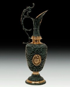 Casa Padrino Luxus Barock Vase in Weinkrug Form Gr�n / Messing H. 45 cm - Barock Deko Accessoires