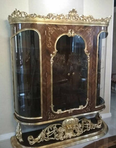 Casa Padrino Luxus Barock Vitrine Braun / Antik Gold - Prunkvoller Massivholz Vitrinenschrank mit 2 Tren - Handgefertigte Barock Mbel