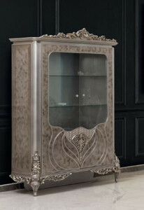 Casa Padrino Luxus Barock Vitrine Silber - Handgefertigter Massivholz Vitrinenschrank - Prunkvolle Barock M�bel