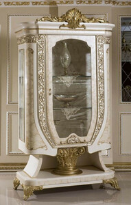 Casa Padrino Luxus Barock Vitrine Wei� / Beige / Gold - Prunkvoller Massivholz Vitrinenschrank mit Glast�r - Handgefertigte Barock M�bel - Edel & Prunkvoll