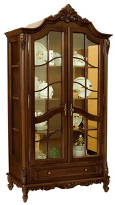Casa Padrino Luxus Barock Vitrine Dunkelbraun - Prunkvoller Massivholz Vitrinenschrank mit 2 Glast�ren und Schublade - Handgefertigte Barock M�bel - Edel & Prunkvoll