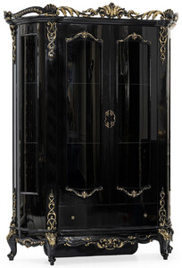 Casa Padrino Luxus Barock Vitrine Schwarz / Gold - Prunkvoller Massivholz Vitrinenschrank mit 2 T�ren und Schublade - Luxus M�bel im Barockstil - Barock M�bel - Edel & Prunkvoll