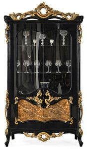 Casa Padrino Luxus Barock Vitrine Schwarz / Braun / Gold 156 x 50 x H. 220 cm - Prunkvoller Massivholz Vitrinenschrank mit 2 Glastren - Barock Mbel