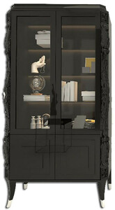 Casa Padrino Luxus Art Deco Vitrine Schwarz / Silber - Handgefertigter Massivholz Vitrinenschrank - Art Deco Wohnzimmer Mbel