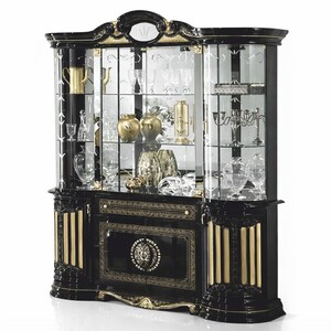 Casa Padrino Luxus Barock Vitrine Schwarz / Gold 173 x H. 213 cm - Barock M�bel - Made in Italy