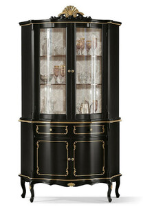 Casa Padrino Luxus Barock Vitrine Schwarz / Gold - Prunkvoller Barock Vitrinenschrank mit 4 T�ren und Schublade - Barock M�bel - Luxus Qualit�t - Made in Italy