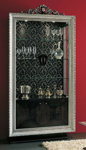Casa Padrino Luxus Barock Vitrine Schwarz / Silber - Prunkvoller Barock Vitrinenschrank mit 4 Tren - Barock Wohnzimmer & Hotel Mbel - Erstklassische Qualitt - Made in Italy