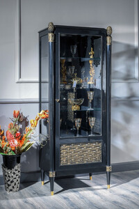 Casa Padrino Luxus Barock Vitrine Schwarz / Gold - Prunkvoller Massivholz Vitrinenschrank mit Glastr - Luxus Mbel im Barockstil - Barock Mbel - Edel & Prunkvoll