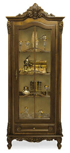Casa Padrino Luxus Barock Vitrine Braun - Prunkvoller Massivholz Vitrinenschrank mit Glastr und Schublade - Handgefertigte Barock Mbel - Edel & Prunkvoll