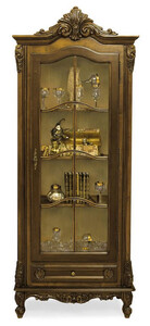 Casa Padrino Luxus Barock Vitrine Braun - Prunkvoller Massivholz Vitrinenschrank mit Glast�r und Schublade - Handgefertigte Barock M�bel - Edel & Prunkvoll