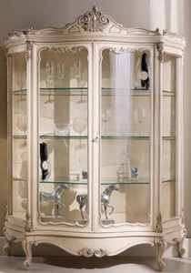 Casa Padrino Luxus Barock Vitrine Creme / Silber 146 x 50 x H. 190 cm - Prunkvoller Barock Vitrinenschrank mit 2 Glast�ren - Barock Wohnzimmer M�bel