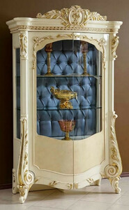 Casa Padrino Luxus Barock Vitrine Beige / Wei� / Gold / Blau - Prunkvoller Massivholz Vitrinenschrank mit 2 Glast�ren - Handgefertigte Barock M�bel - Edel & Prunkvoll