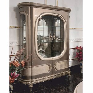 Casa Padrino Luxus Barock Vitrine mit 2 T�ren Grau / Silber 150 x H. 225 cm - Prunkvolle Barock M�bel