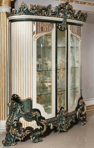 Casa Padrino Luxus Barock Vitrine Wei� / Gr�n / Gold - Prunkvoller Massivholz Vitrinenschrank mit 2 Glast�ren - Barock M�bel - Edel & Prunkvoll