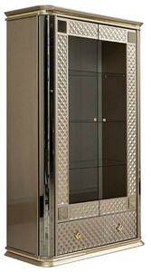 Casa Padrino Luxus Art Deco Vitrine Beige / Gold - Handgefertigter Massivholz Vitrinenschrank mit 2 T�ren und Schublade - Edle Art Deco M�bel