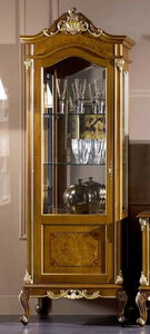 Casa Padrino Luxus Barock Vitrine Braun / Gold - Handgefertigter Massivholz Vitrinenschrank mit T�r - Prunkvolle Barock M�bel - Luxus Qualit�t - Made in Italy