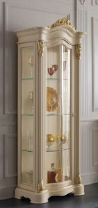 Casa Padrino Luxus Barock Vitrine Cremefarben / Gold - Handgefertigter Massivholz Vitrinenschrank mit T�r - Prunkvolle Barock M�bel - Luxus Qualit�t - Made in Italy