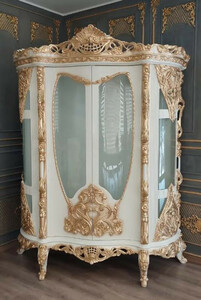 Casa Padrino Luxus Barock Vitrine Wei� / Gold - Prunkvoller Massivholz Vitrinenschrank mit 2 Glast�ren - Handgefertigte Barock M�bel