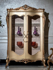 Casa Padrino Luxus Barock Vitrine Gold - Prunkvoller Massivholz Vitrinenschrank mit 2 Glast�ren - Handgefertigte Barock M�bel - Edel & Prunkvoll