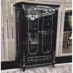 Casa Padrino Luxus Barock Vitrine mit 2 Glast�ren und Schublade Schwarz / Gold - Barockstil M�bel