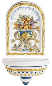 Casa Padrino Luxus Jugendstil Wandbrunnen Wei� / Mehrfarbig 107 x 50 x H. 132 cm - Handgefertigter & handbemalter Keramik Brunnen - Barock & Jugendstil Garten Deko Accessoires